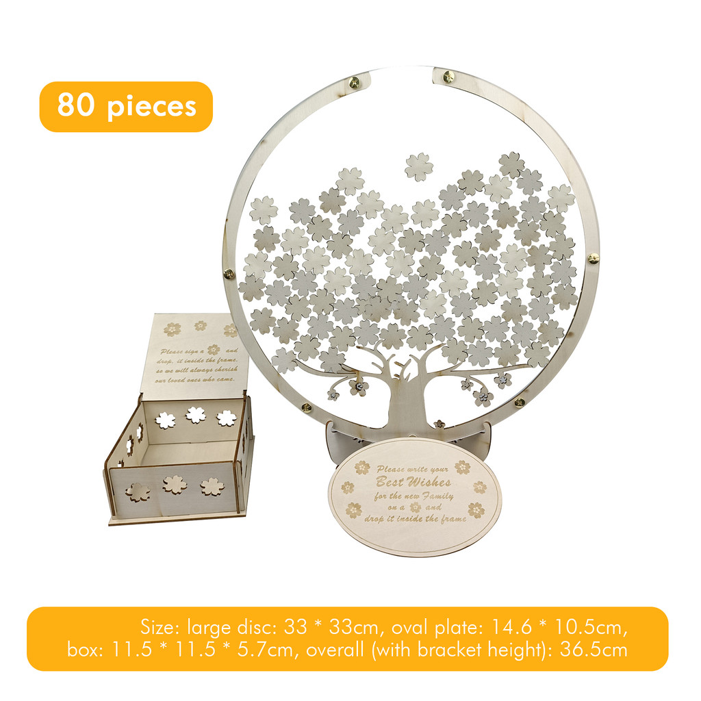 [Ddouble.my] Wooden Reception Site Sign-in Box with 60/80 Flowers Guest ...