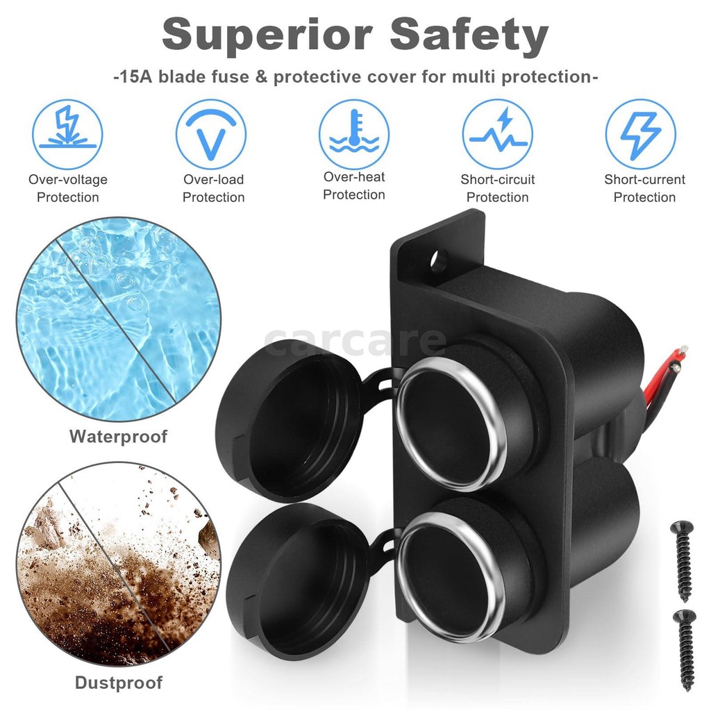 Car Socket with Blade Fuse 2-Socket Splitter 12V Lighter Power Outlet ...