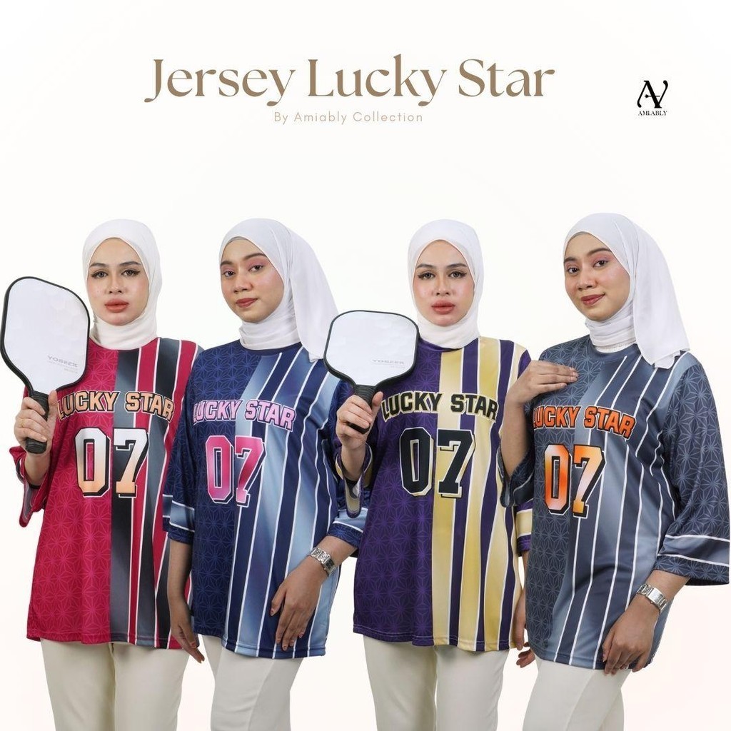 Amiably LUCKY STAR 07 Jersey Unisex Sukan Baggy Polyester Blend ...