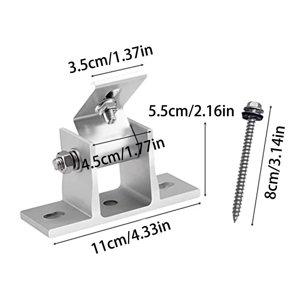 2 Pcs Aluminum Solar Panel Brackets Flat Roof Mount Holder 15-30 Degree ...