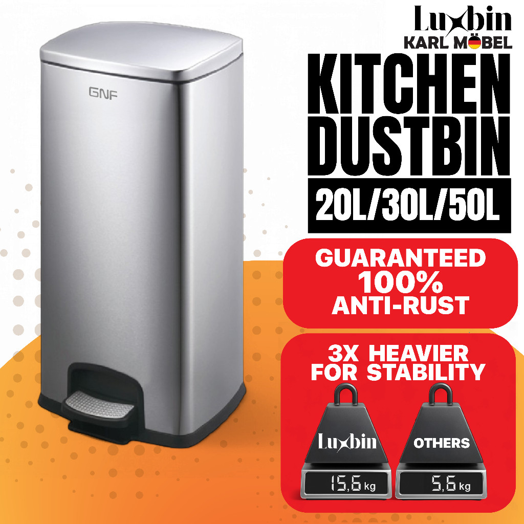 Luxbin™ Dustbin kitchen Tong Sampah 30L Kitchen Rubbish Bin Stainless ...