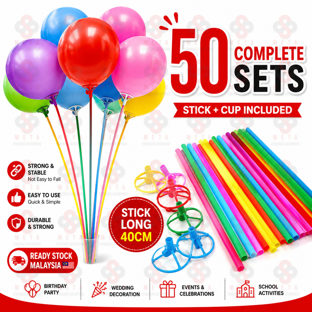 [50 Sets] Balloon Stick / Balloon Rod / Balloon Holder, Belon Stick ...