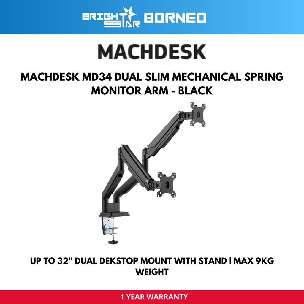 MACHDESK MD34 Dual Slim Mechanical Spring Monitor Arm - Black | Shopee ...