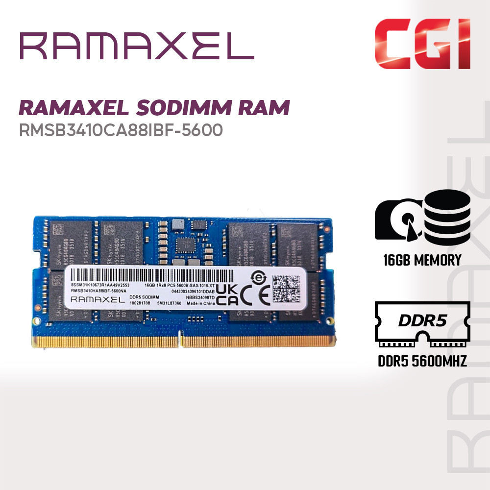 RAMAXEL 16GB DDR5 5600MHz 262Pin RAM SODIMM RMSB3410CA88IBF-5600