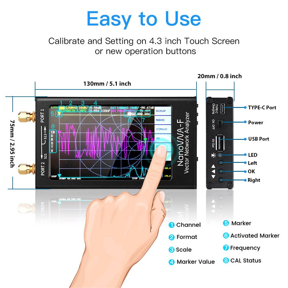 NanoVNA NanoVNAF VNA HF VHF UHF Vector Network Antenna Analyzer + 4.3 ...
