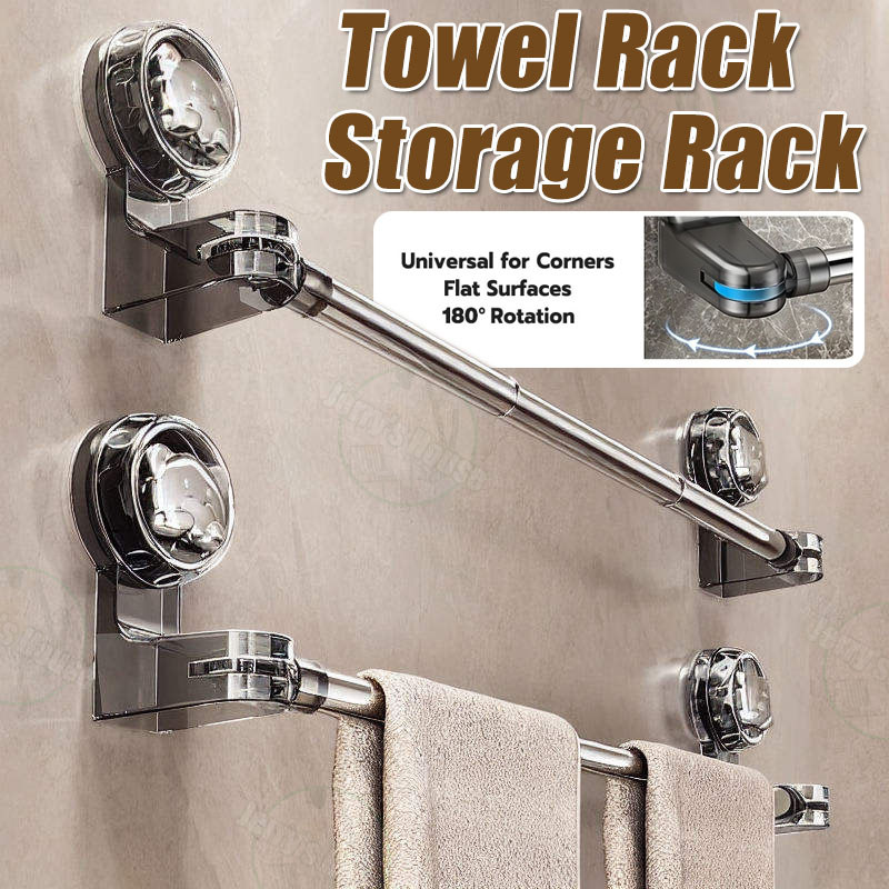 Adjustable Wall-Mounted Suction Towel Rack Storage Rack Hook Slipper ...
