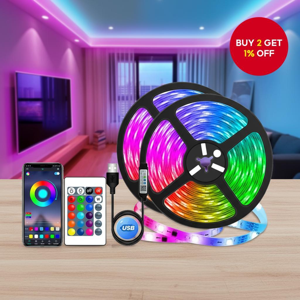 USB 5050 RGB LED strip for TV backlighting with 24-key remote, 5V Jalur ...