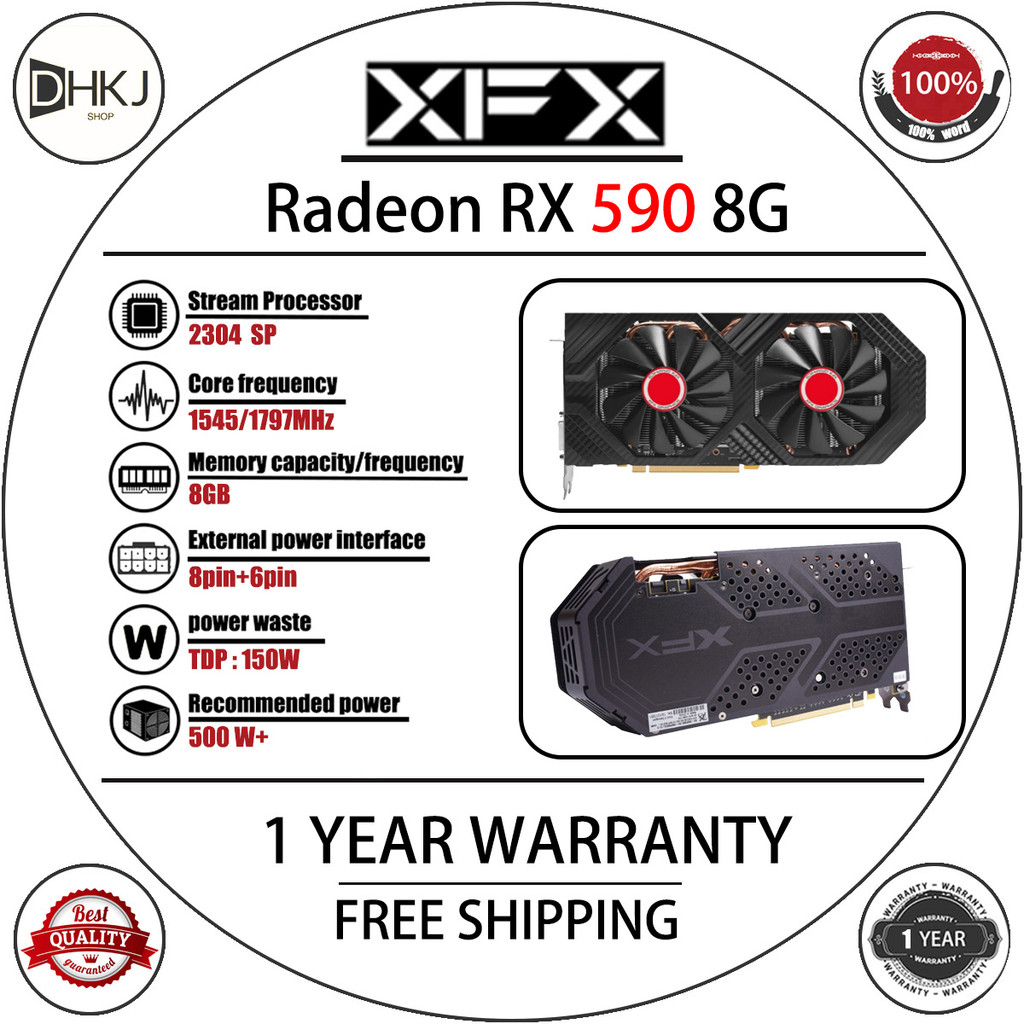 USED XFX RX 590 8GB 2304SP Graphics Cards 8GB ETH AMD Radeon RX590 ...