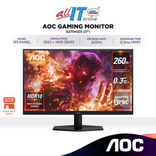 AOC Q27G42ZE 27" QHD IPS 260Hz Gaming Monitor | 0.3ms | HDR10 | Adaptive Sync | 2560x1440 | Low Input Lag | Flicker-free
