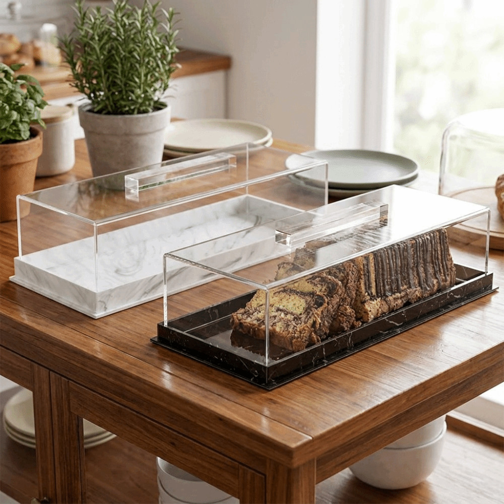 KOOLISM Rectangular Acrylic Bread Box, Marbled Pattern Dust-proof Cake ...