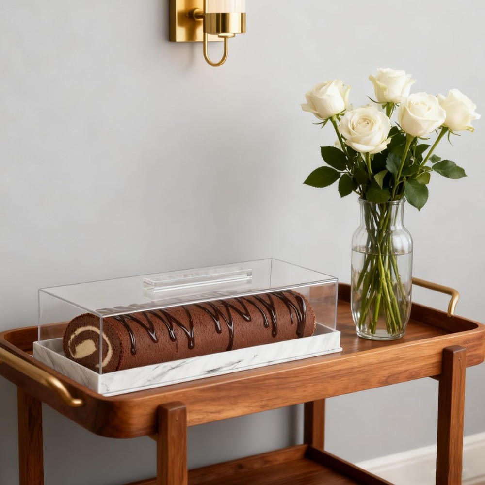 KOOLISM Rectangular Acrylic Bread Box, Marbled Pattern Dust-proof Cake ...