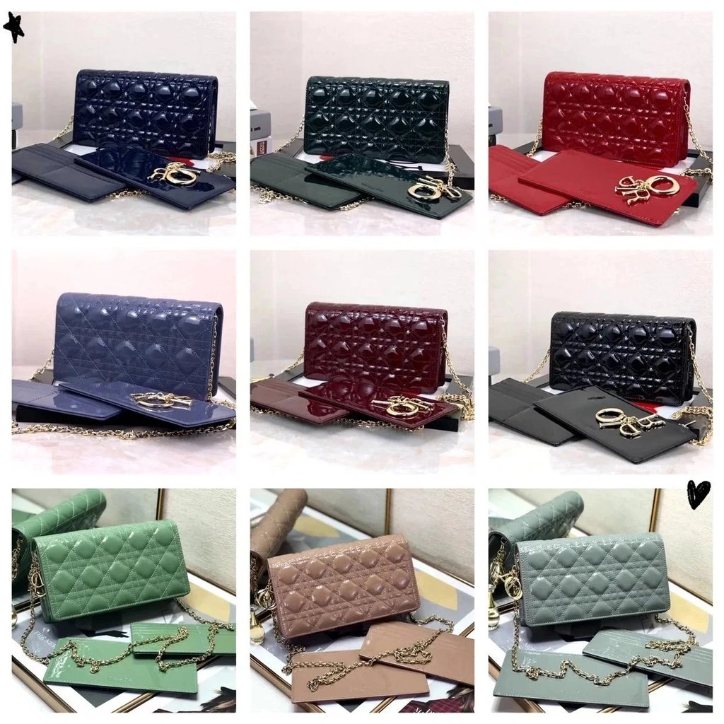 Dior/Dior LADY DIOR Patent Leather Diamond Pattern Three-in-One Flap ...