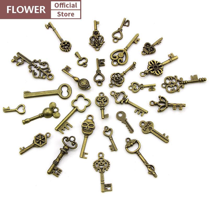 FOF 50PCS DIY Mixed Vintage Key Charms Pendant Steampunk Bronze Jewelry ...