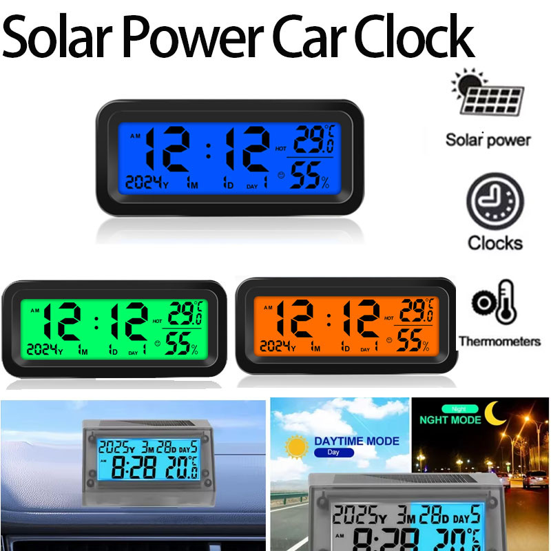 Solar Powered Digital Car Clock with Temperature & Date Display, Large ...