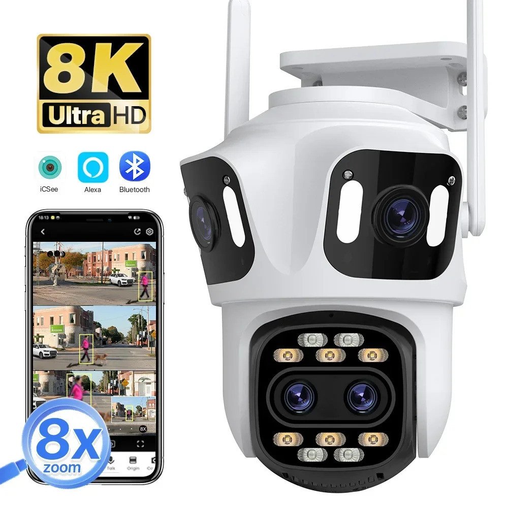 Empat Lensa Empat Skrin Ptz Camera 8x Zoom Wifi Kamera Pengesan Manusia ...