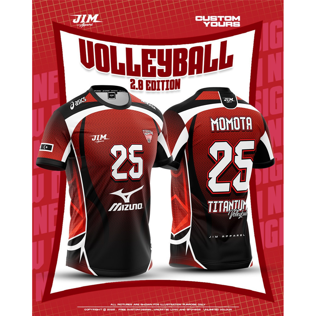 Custom Volleyball Jersey Malaysia Red Black Full Sublimation Quick Dry ...