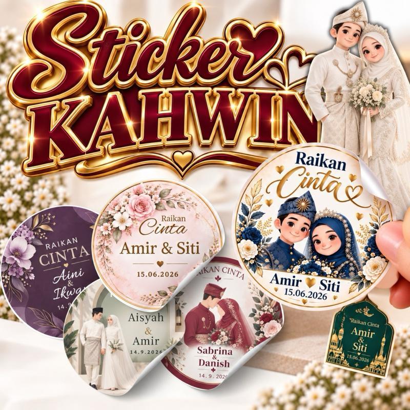 CUSTOM STICKER KAHWIN 100PCS | MAJLIS | DOORGIFT | WEDDING | GOODIES ...