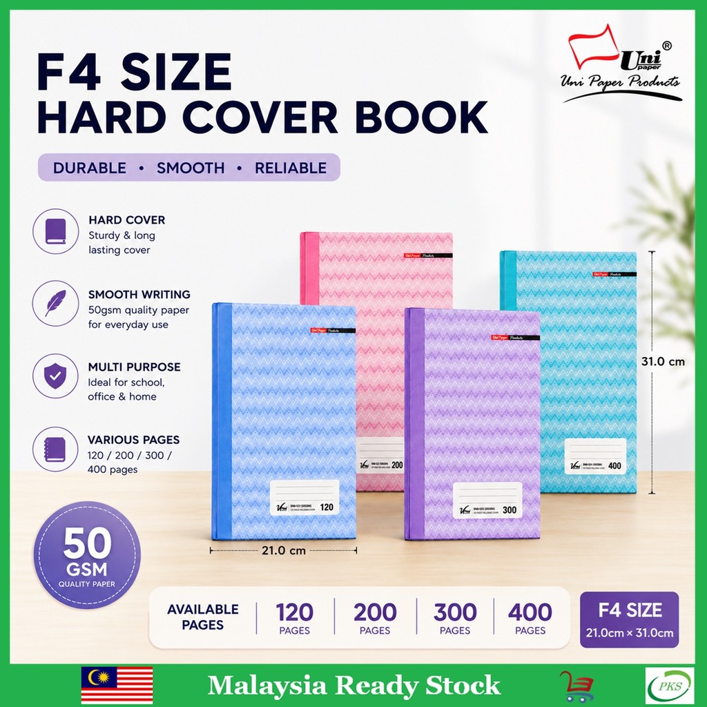 Uni Paper Vplus Hard Cover F4 Size Foolscap Book Notebook 120 / 200 ...