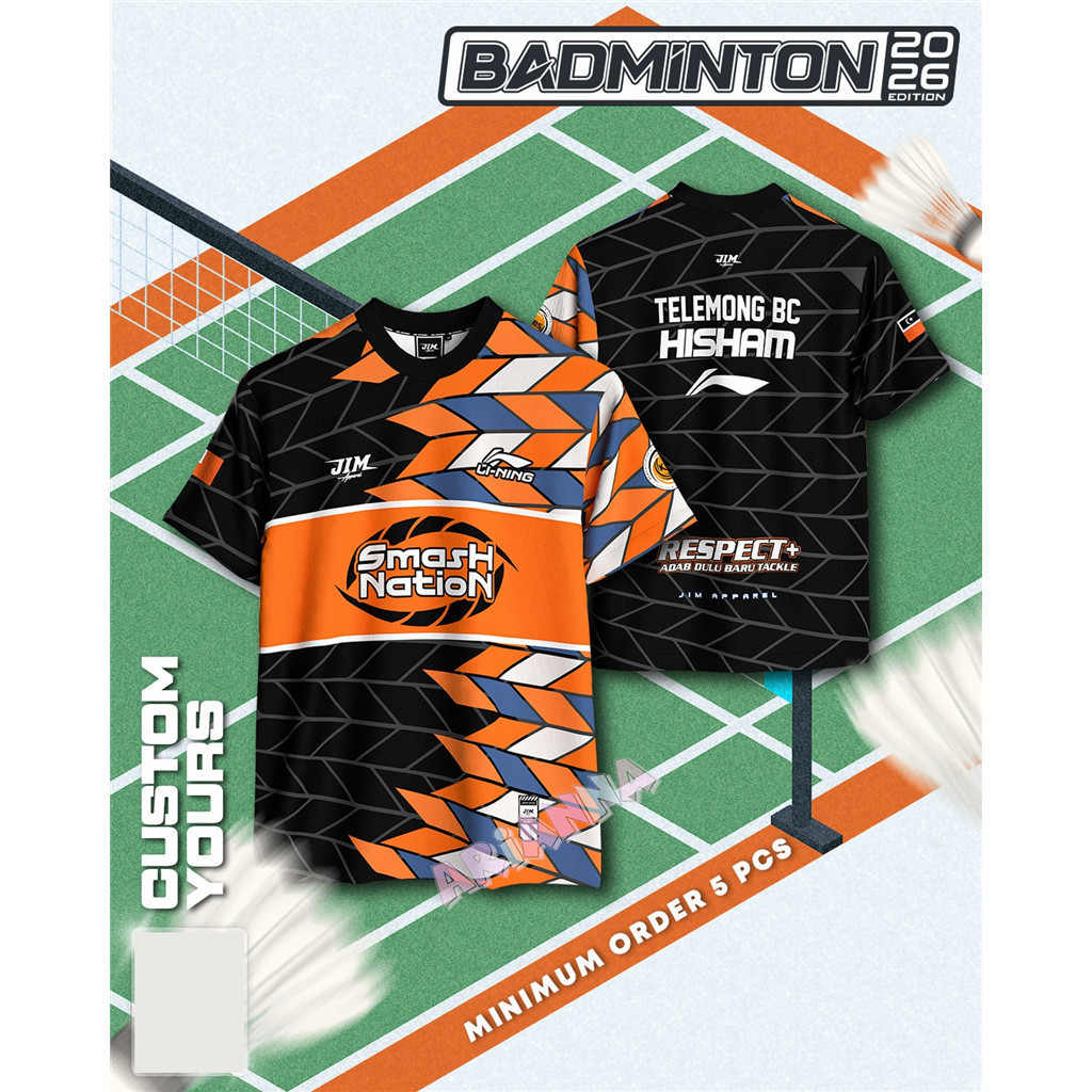 Custom Badminton Jersey Malaysia Black Orange Grey Geometric Design ...