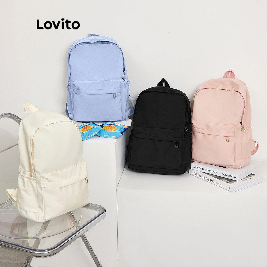 Lovito Preppy Backpack Plain Colorblock Double Shoulder Strap Multi ...