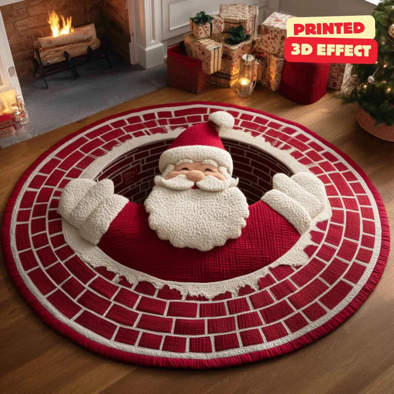 3D Cartoon Christmas Rug Non-Slip Round Carpet Living Room Bedside Mat ...
