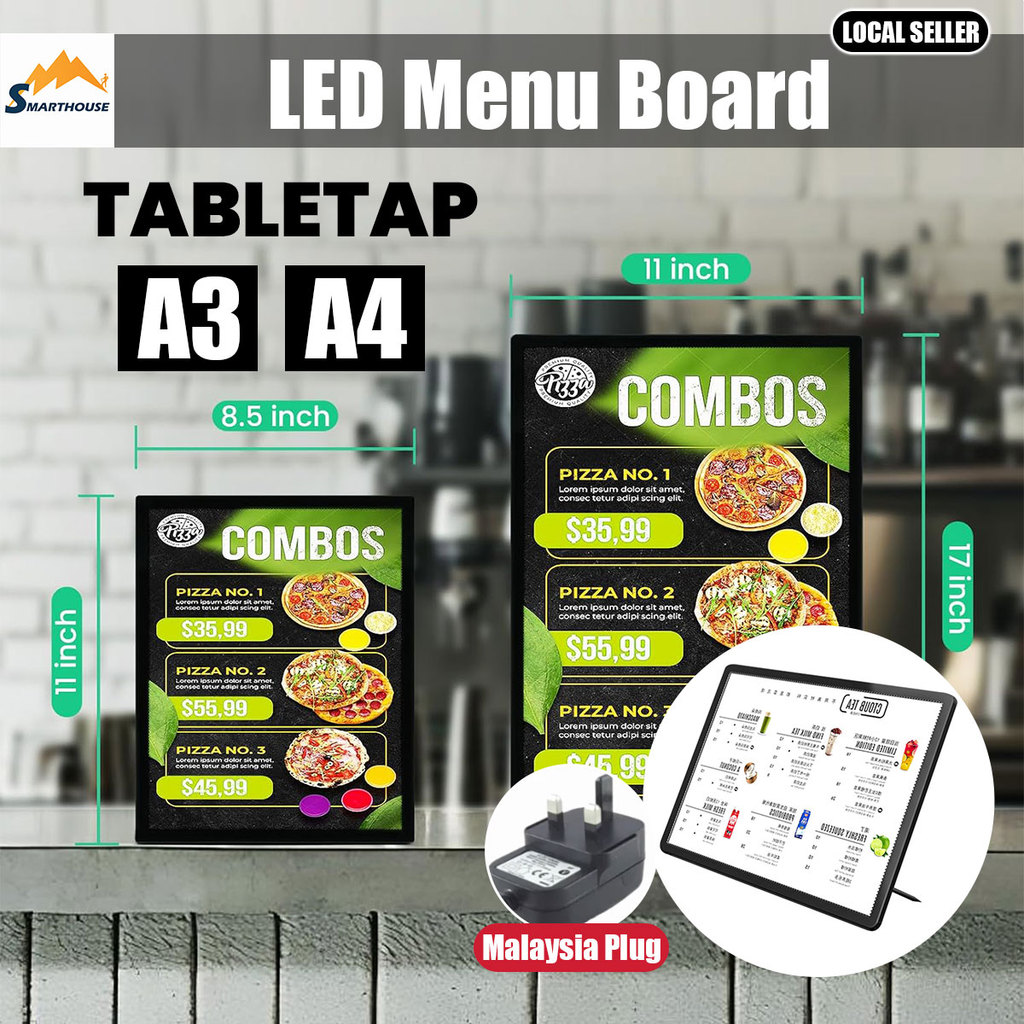 LED Countertop Menu Board A3 / A4 Table Pull-out exchange Menu Board ...
