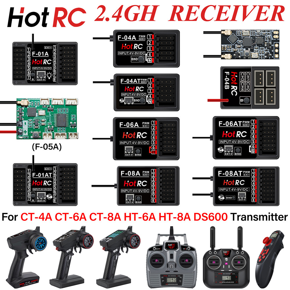HotRC 4/5/6/8CH RC Receiver 2.4GHz Multi Channels Receivers with Gyro ...