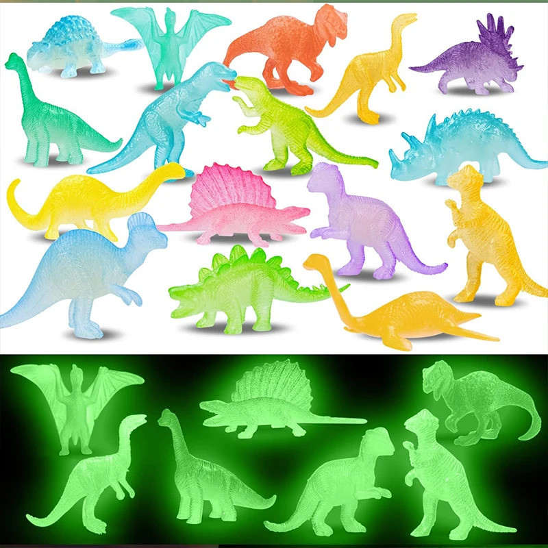 16pcs Mini Luminous Dinosaurs Glow In The Dark Dino Toys Treat Kids ...
