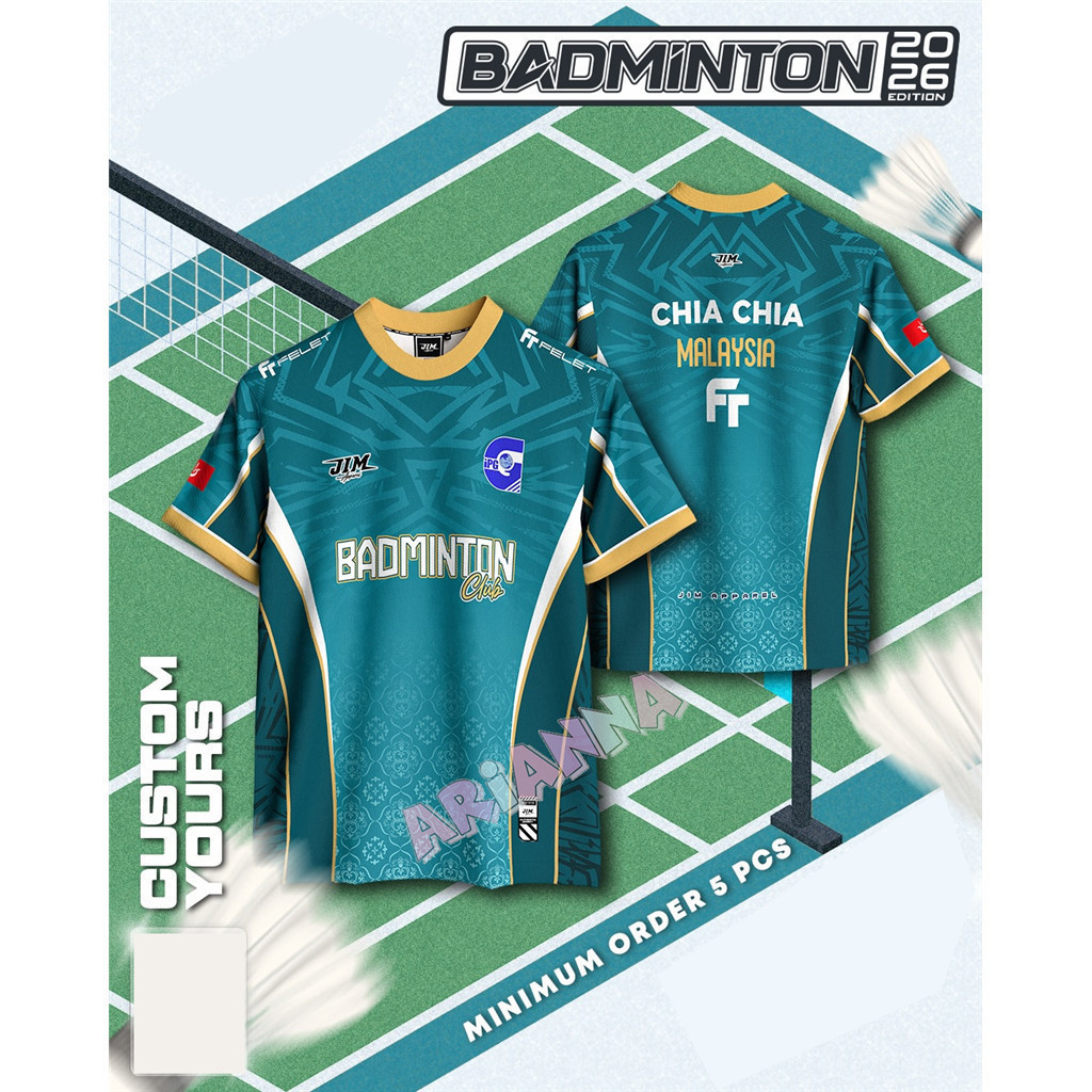 Customized Badminton Shirt Malaysia Blue Green Gold Full Sublimation ...