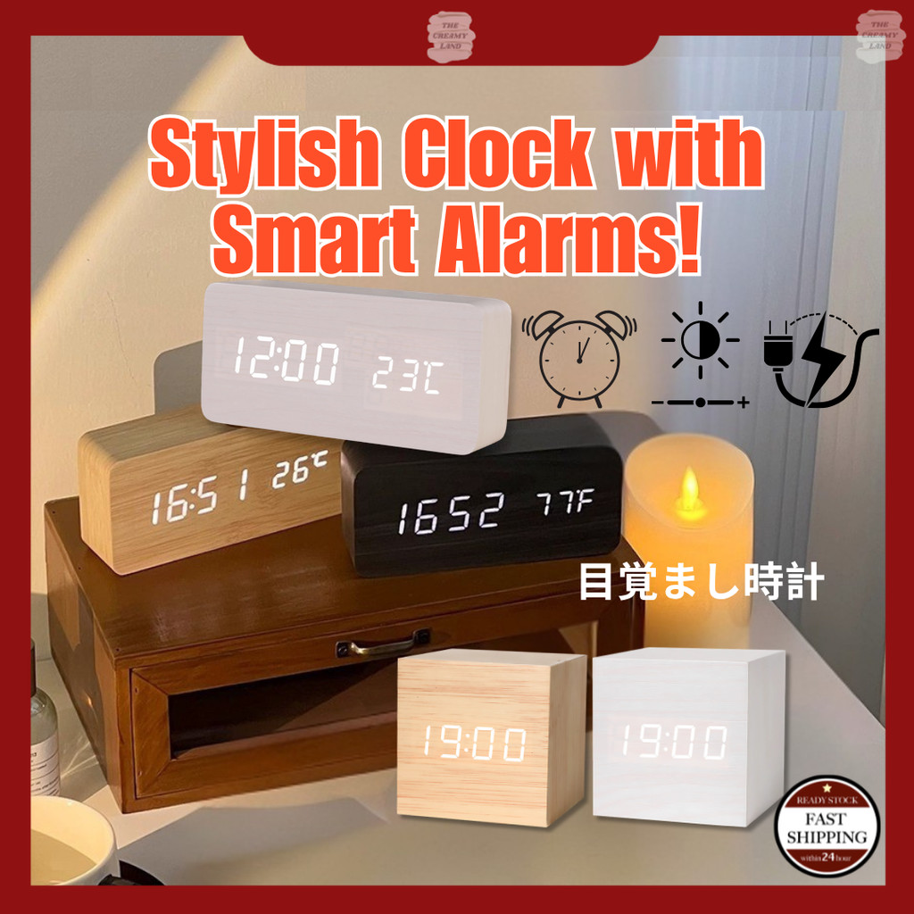 Muji Wooden Digital LED Clock Table Alarm Smart Sound Control ...