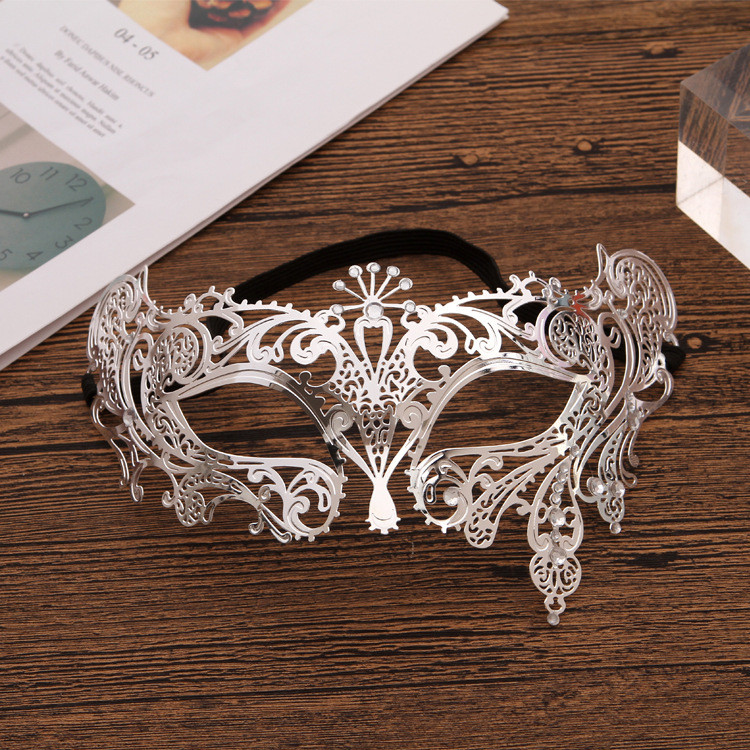 Venetian Iron Art Diamond-Stud Metal Stall Half-Face Mask Silver-Plated ...