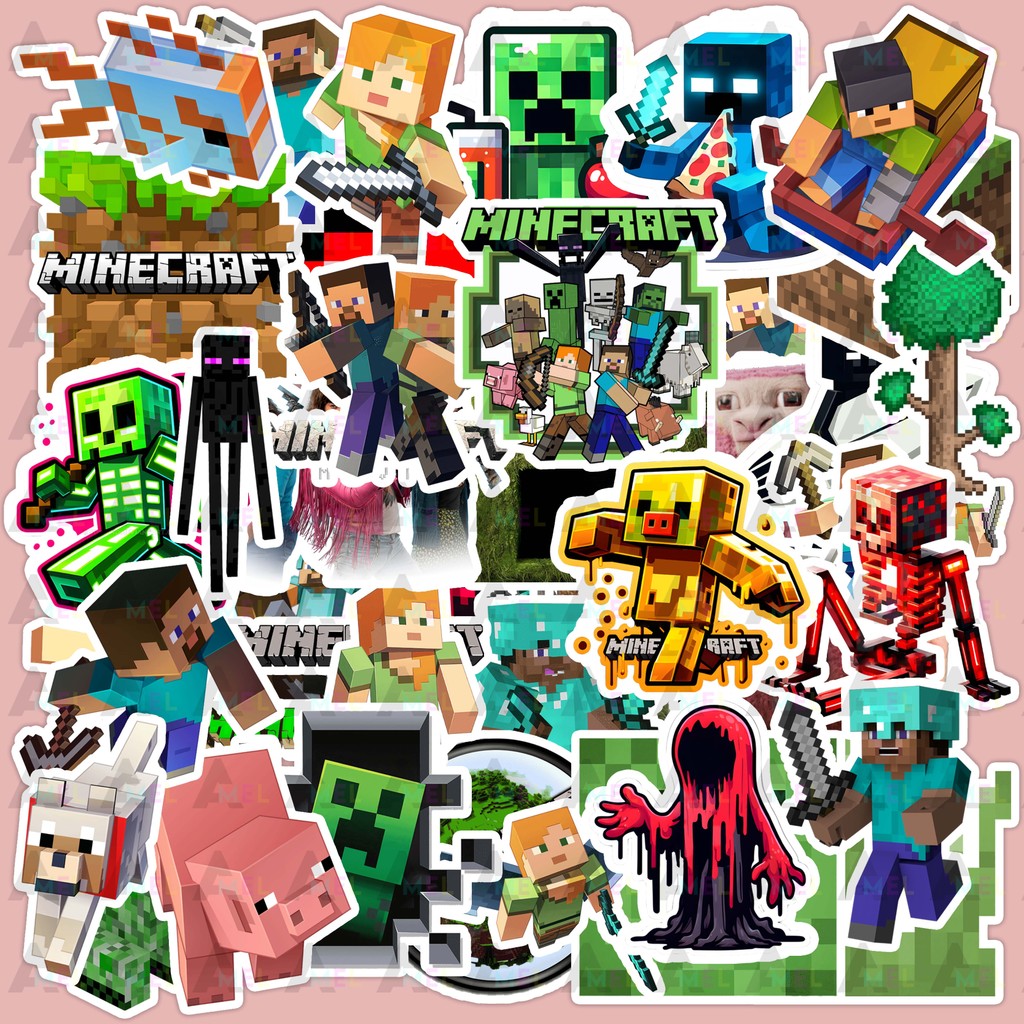 50 PCS Minecraft Pixel Game Gameplay Survival Creative Icons Sticker ...