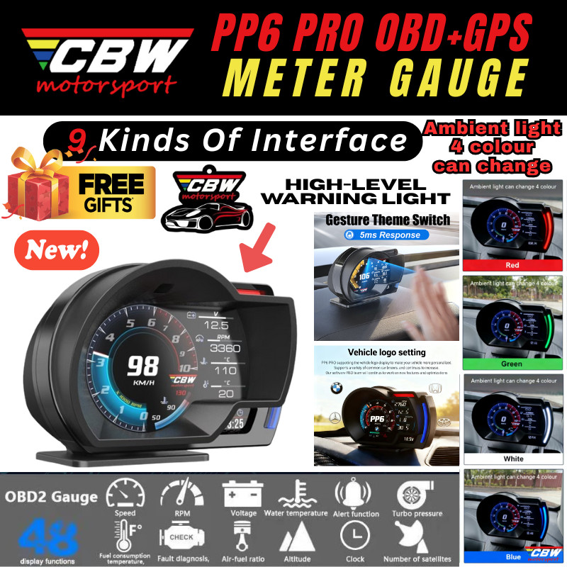 ‼️New Version 🇲🇾CBW PP6 PRO GPS Car OBD OBD2 Meter P6 Scanner Alarm ...
