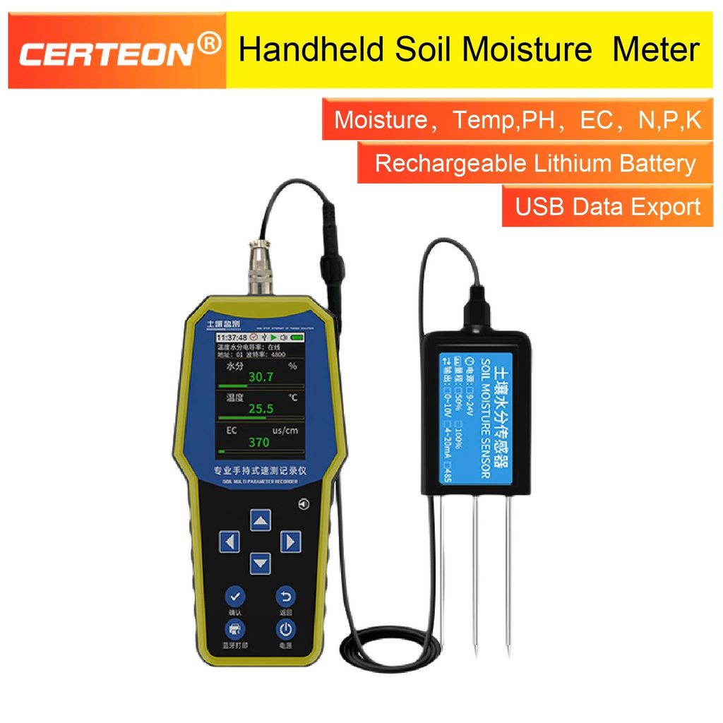 Handheld Soil Moisture Meter PH EC Temperature Sensor Tester Digital ...