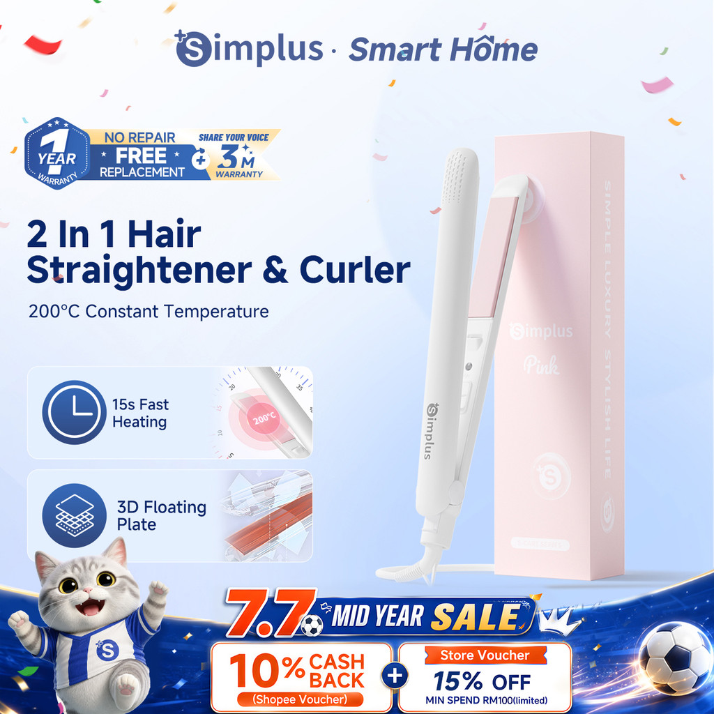 Simplus Pink 2 In 1 Hair Straightener & Curler丨Multi-Styler丨3D Floating ...