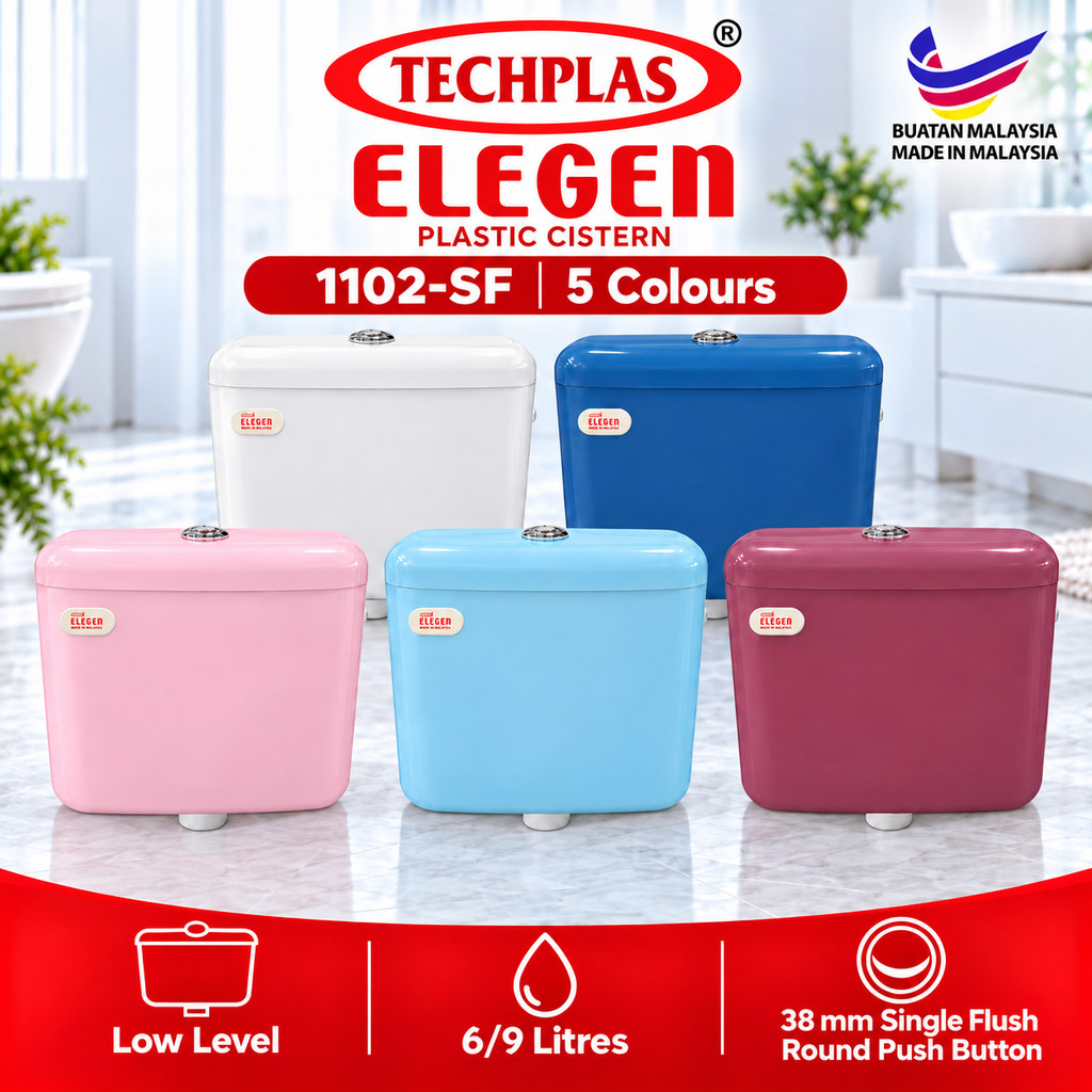 [ TECHPLAS ] ELEGEN 1102-SF Plastic Toilet Cistern 6/9L | 38mm Single ...