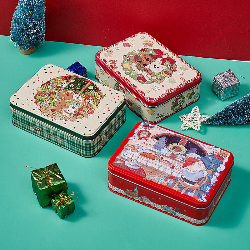 New Christmas Cartoon Rectangular Tin Can Biscuit Box Big White Rabbit ...