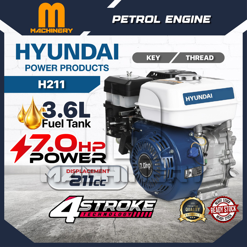 M.Machinery HYUNDAI Gasoline Engine H211 7HP 211cc 4-Stroke Petrol ...