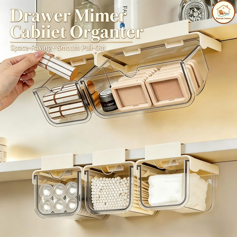 Hanging Drawer Storage Box No Punch Transparent Under Desk Organizer ...