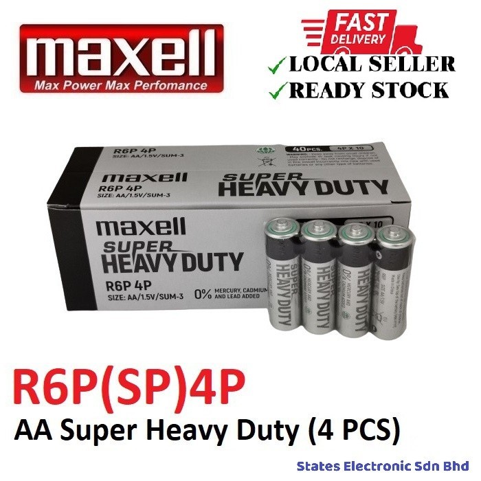 4PCS GENUINE Maxell AA Super Heavy Duty Battery - R6P(SP)4P | Shopee ...