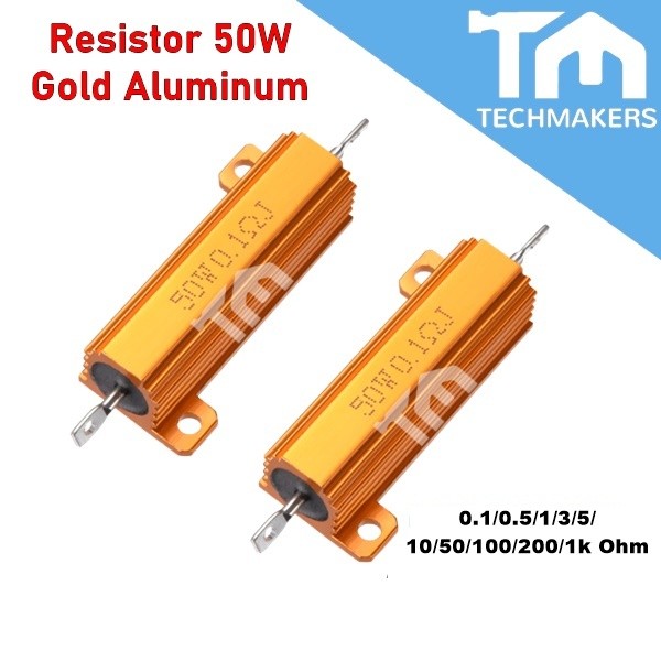 1pcs Resistor 50W 50 Watt Golden Gold Aluminum Shell 0.1/0.5/13/5/10/ 25/30/50/100/200/1K Ohm TechMakers