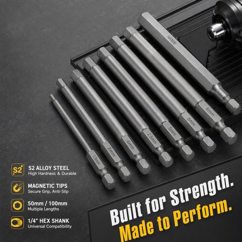 Hex Key Drill Bit Set S2 Steel Magnetic Allen Hex Head Bits H1.5 H8 ...