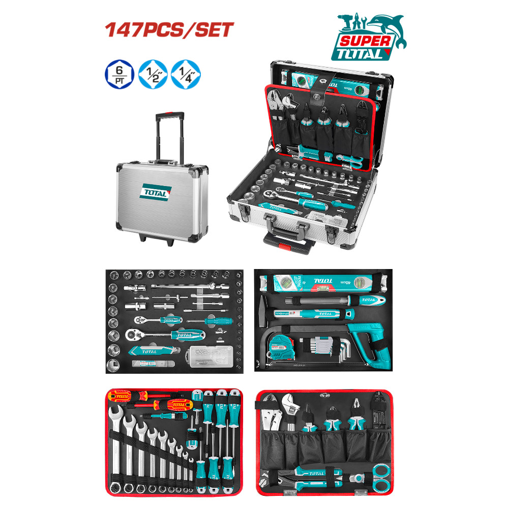 [ TOTAL ] (THKTHP21476) 147PCS Hand Tool Set | Premium Aluminum Box ...