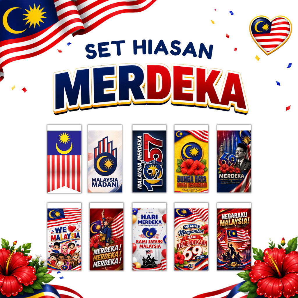 10pcs Hiasan Hari Merdeka sekolah pejabat bendera Malaysia deko merdeka ...