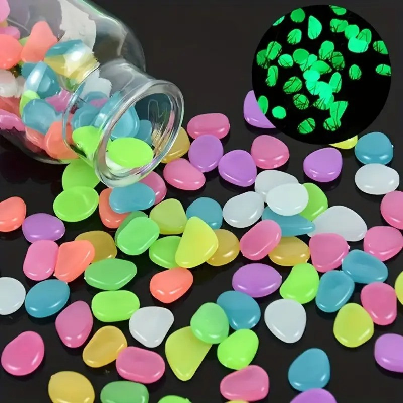 100pcs Glowing Garden Stones Resin Luminous Rocks Glow in The Dark ...