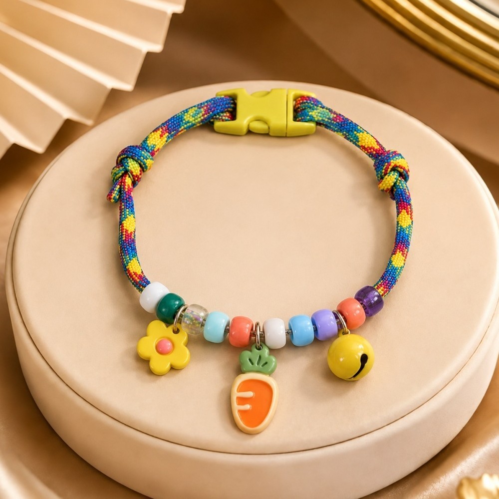 Cute Cartoon Pet Collar with Bell | Adjustable colorful Block Necklace ...