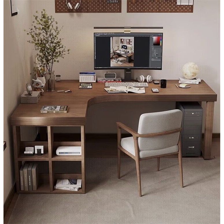Corner Desk Solid Wood Computer Desk Bookshelf Combination Bedroom ...