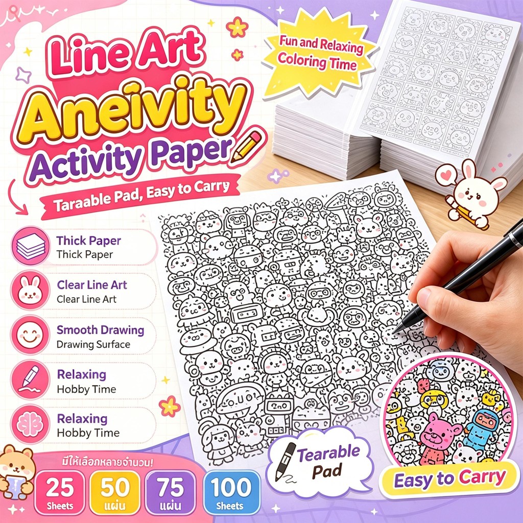 100 Sheets Kids Healing Line Drawing Paper Cartoon Pattern Stress ...