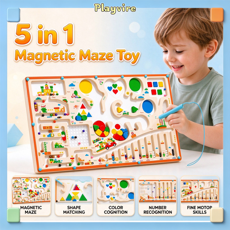 5 In 1 Magnetic Maze Board Wooden Bead Maze Early Education Toy Kids ...