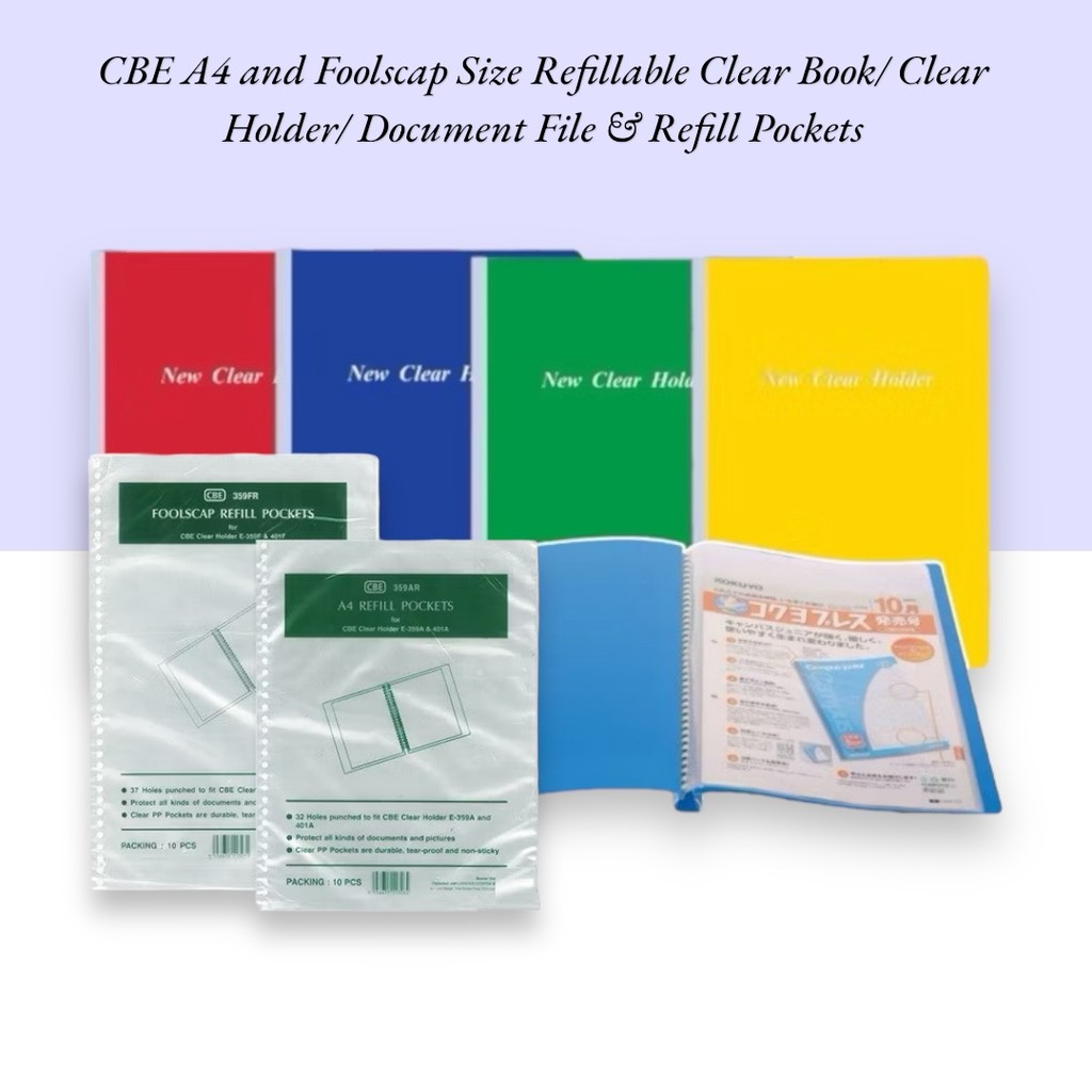 CBE A4 and Foolscap Size Refillable Clear Book/ Clear Holder/ Document ...
